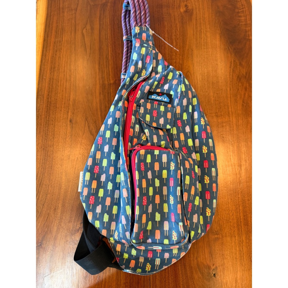KAVU Rope Bag Sling Backpack Popsicle Print Blue Pink One of a Kind Canvas